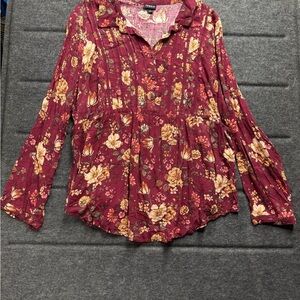 Torrid Red Floral Notched Collar Blouse